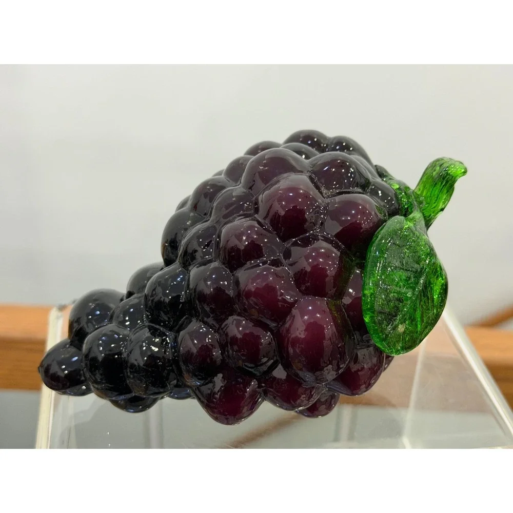Art Glass Grapes Cluster Vintage Purple Fruit Sculpture Centerpiece 6